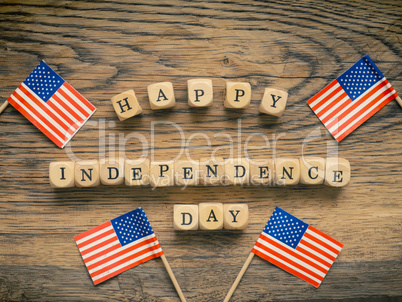 American flags on wood