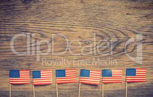 American flags on wood