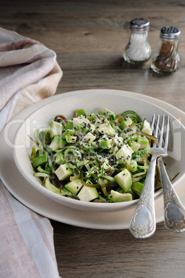 Salad from noodles from cucumbers and    laminaria