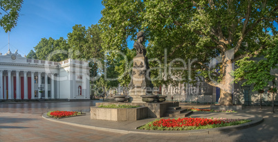 Square near the city hall of Odessa and the monument to Pushkin