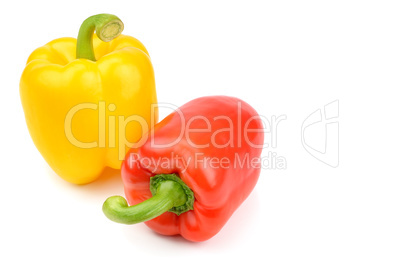 Sweet peppers isolated on white background. Free space for text.