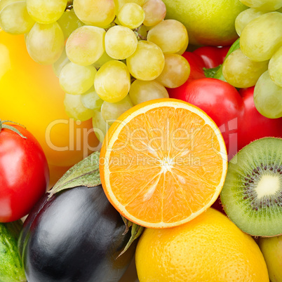 Beautiful background of set of vegetables and fruits.