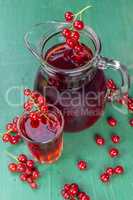 Red currant juice in glass with fruits