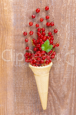 Red currant fruits in an ice cream cone