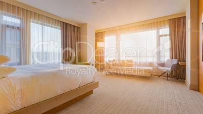 Modern Bedroom Interior With Lakeview Window