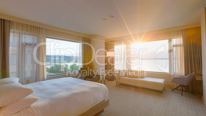 Modern Bedroom Interior With Lakeview Window