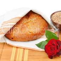Bread, grain and flour isolated on white background.