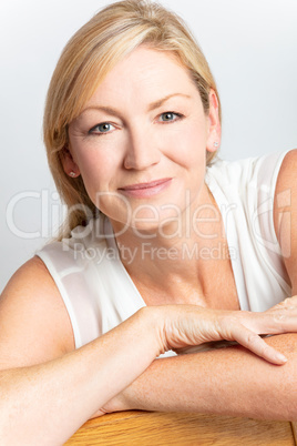 Studio Portrait of Healthy Happy Middle Aged Woman