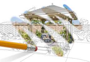 Pencil Erasing Drawing To Reveal Finished Pergola Patio Cover De