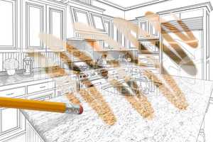 Pencil Erasing Drawing To Reveal Finished Custom Kitchen Design