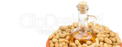 Peanuts and vegetable oils isolated on white background. Free sp