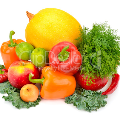 Fruits and vegetables isolated on a white background.