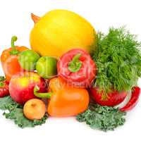 Fruits and vegetables isolated on a white background.