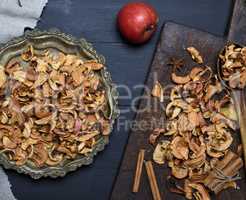 Dried apple slices in an iron plate
