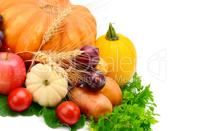 Fruits and vegetables isolated on a white background.