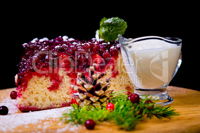 siberian cranberry pie on black background