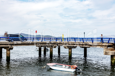 Car drives on ferry