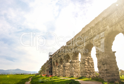 archaeological remains inside the Aqueducts Park in Rome