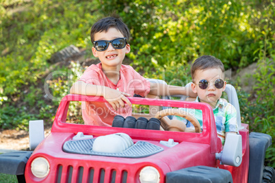 Young Mixed Race Chinese and Caucasian Brothers Wearing Sunglass