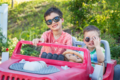 Young Mixed Race Chinese and Caucasian Brothers Wearing Sunglass
