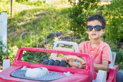 Young Mixed Race Chinese and Caucasian Boy Wearing Sunglasses Pl