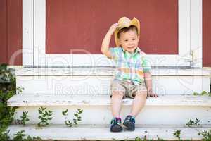 Young Mixed Race Chinese and Caucasian Boy Wearing Cowboy Hat Re