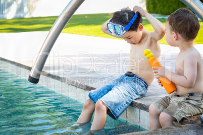 Young Mixed Race Chinese and Caucasian Brothers Wearing Swimming