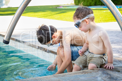 Young Mixed Race Chinese and Caucasian Brothers Wearing Swimming