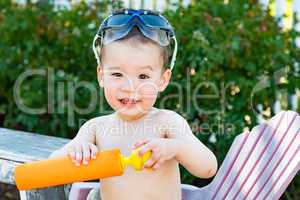 Happy Playful Young Mixed Race Chinese and Caucasian Boy Wearing