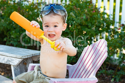 Happy Playful Young Mixed Race Chinese and Caucasian Boy Wearing