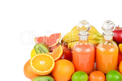 A set of fruits and juices isolated on a white background. Free