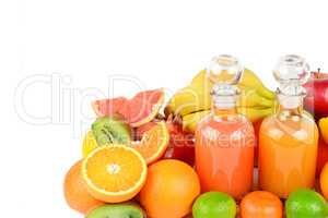 A set of fruits and juices isolated on a white background. Free
