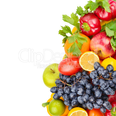 Fruits and vegetables isolated on a white background. Free space