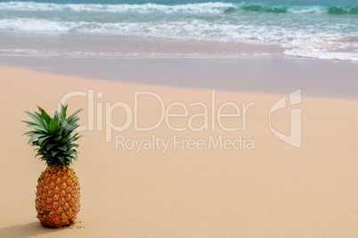 Fresh pineapple on the beach. Tropical summer delights.