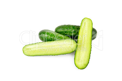 Ripe green cucumbers isolated on white background.