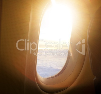 Airplane window view inside an aircraft