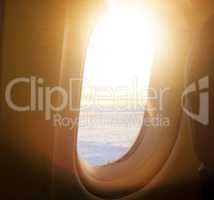 Airplane window view inside an aircraft