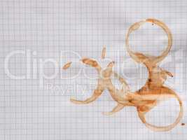 Rings of coffee cup on paper