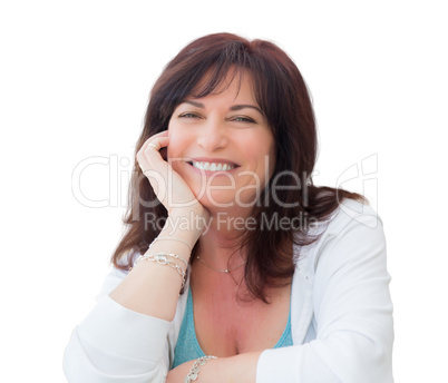 Attractive Middle Aged Woman Portrait Isolated On A White Backgr
