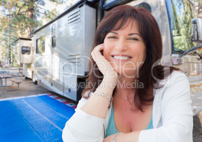 Attractive Middle Aged Woman Outdoor Portrait In Front of Class