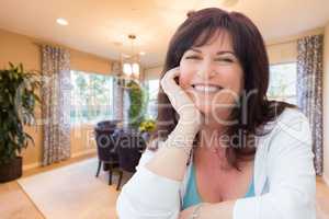 Attractive Middle Aged Woman Portrait Inside LIving Room At Home