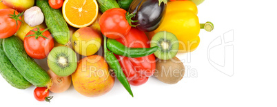 Fruits and vegetables isolated on white background. top view. Fr