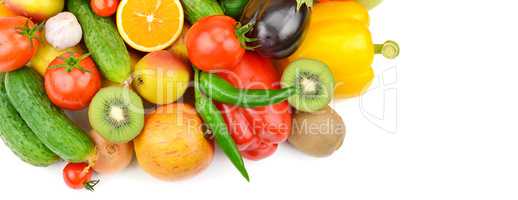 Fruits and vegetables isolated on white background. top view. Fr
