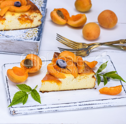 baked piece of cake from cottage cheese and apricot