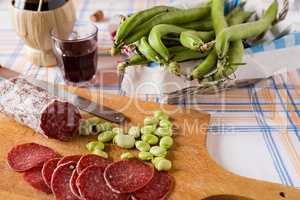 Italian salami meat broad bean and red wine