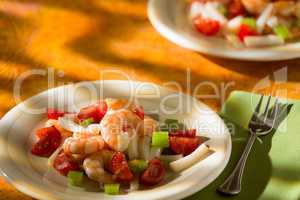 Shrimp salad with squid tomatoes and celery