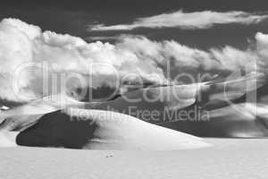 Piana of Castelluccio in winter in black and white