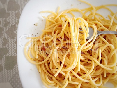 Top view of cooked spaghetti