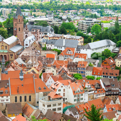 Picturesque view of the European city, the top view