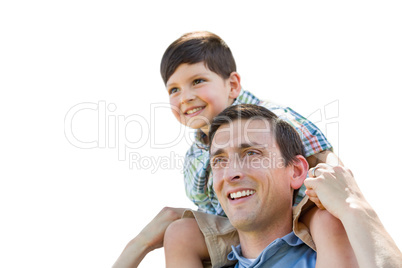 Father and Son Playing Piggyback Isolated on a White Background.